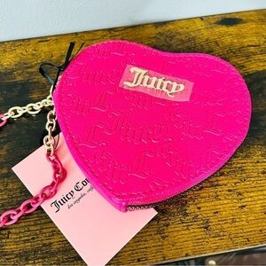 Juicy Couture Pink Heart Coin Purse Wristlet Embossed Logo NWT